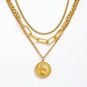 18K Gold Plated Layered Coin Pendant Necklace